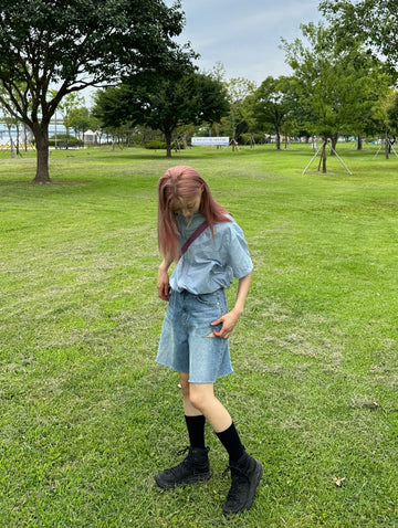 SIDE SLIT DENIM HALF PT